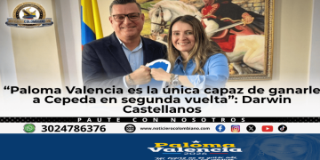 Paloma Valencia junto al representante electo Darwin Castellanos hablando sobre elecciones presidenciales 2026 en el Meta