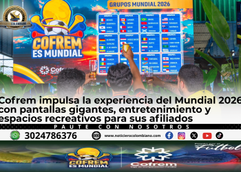 Familias observan los partidos del Mundial 2026 en pantalla gigante instalada por Cofrem en Villavicencio.