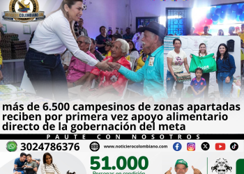 Entrega de cestas nutricionales del programa Casabe a familias campesinas de zonas rurales apartadas del Meta para fortalecer la seguridad alimentaria.