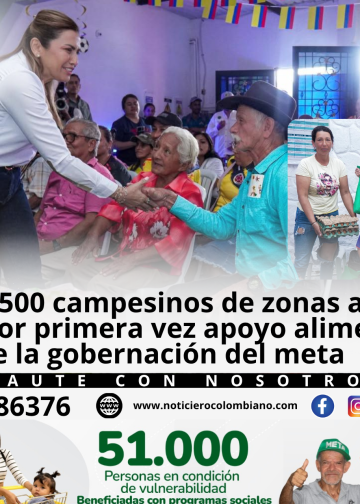 Entrega de cestas nutricionales del programa Casabe a familias campesinas de zonas rurales apartadas del Meta para fortalecer la seguridad alimentaria.