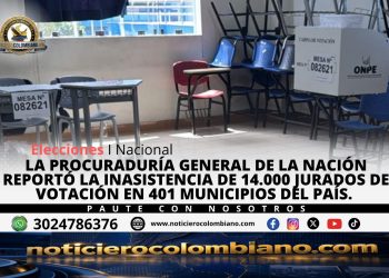 Jurados de votación durante la jornada electoral en Colombia mientras la Procuraduría reporta la ausencia de 14.000 designados.
