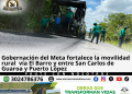 Maquinaria realiza trabajos de pavimentación en la vía El Barro, obra ejecutada por la Gobernación del Meta para fortalecer la movilidad rural entre San Carlos de Guaroa y Puerto López.