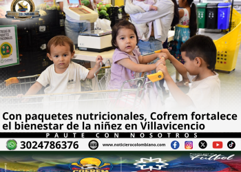 Entrega de paquetes nutricionales del programa Creciendo Juntos de Cofrem para madres gestantes, madres lactantes y niños en Villavicencio.