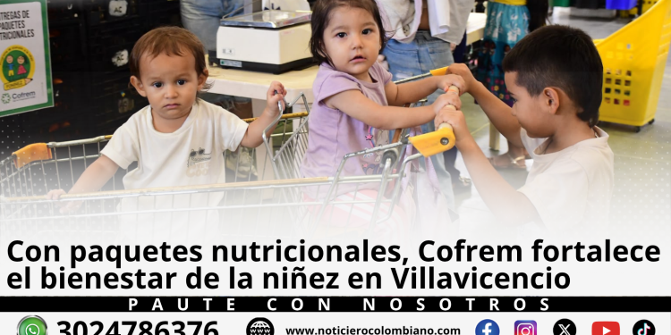 Entrega de paquetes nutricionales del programa Creciendo Juntos de Cofrem para madres gestantes, madres lactantes y niños en Villavicencio.