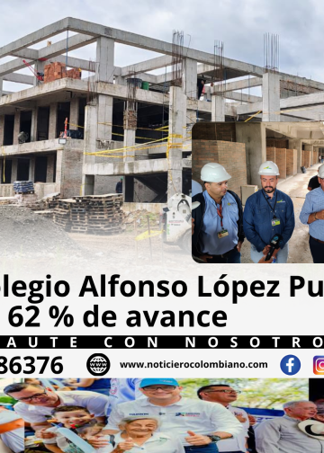 Megacolegio Alfonso López Pumarejo con un 62 % de avance en su construcción en Alto Pompeya, Villavicencio, donde se edifican aulas, laboratorios, biblioteca y áreas administrativas.