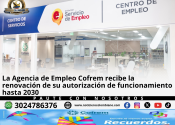 Funcionarios de la Agencia de Empleo Cofrem tras la renovación de la autorización de funcionamiento otorgada por el Servicio Público de Empleo.