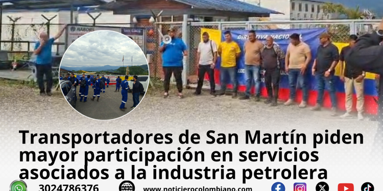 Transportadores de San Martín, Meta, durante manifestación relacionada con la contratación de servicios petroleros